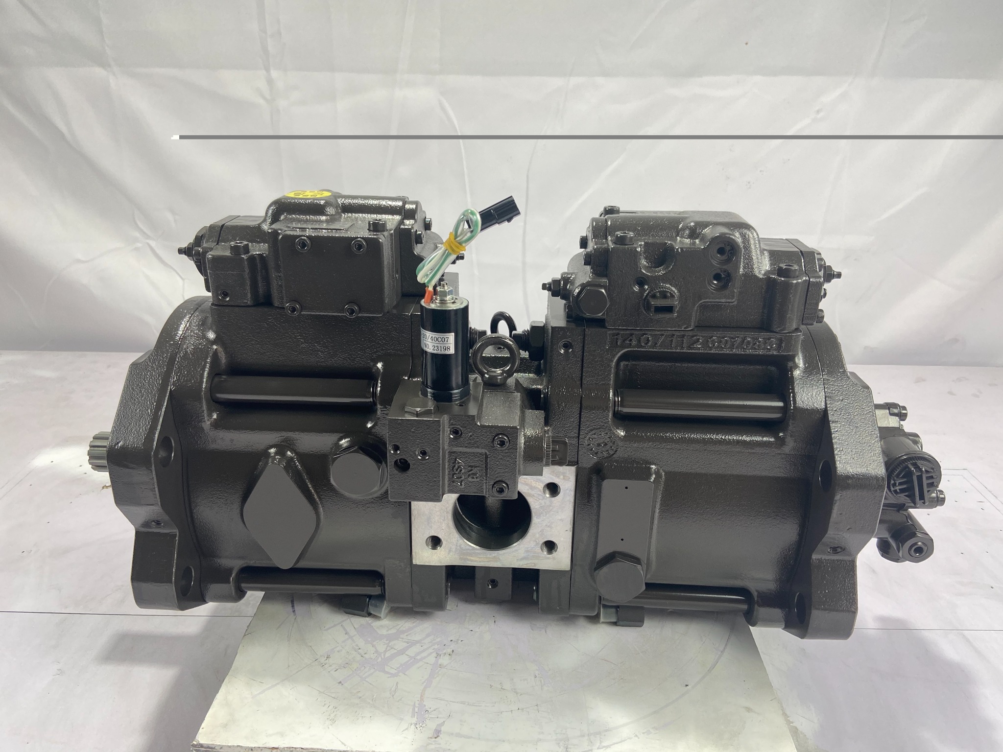 Excavator hydraulic main pump with regulator and solenoid controls