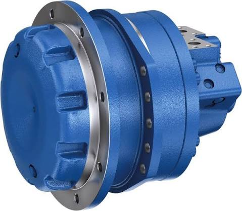 Excavator travel motor and final drive assembly with mounting flange