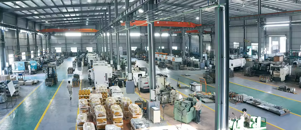 Excavator parts workshop and warehouse operations in Guangzhou